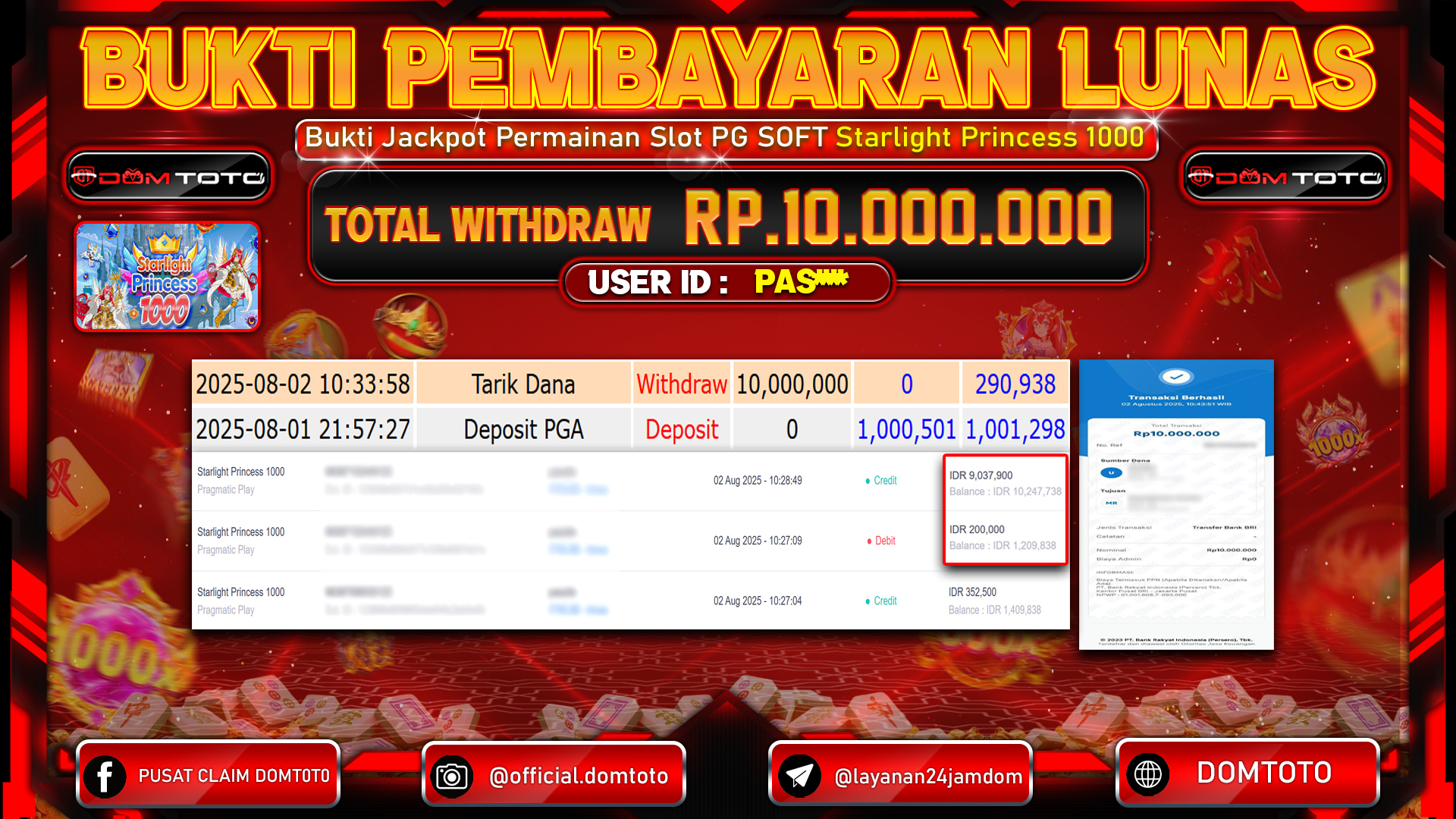 JACKPOT SLOT STARLIGHT PRINCESS 1000 02  AGUSTUS  2025